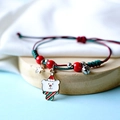 Handmade Christmas red and green braided rope bracelet with a festive polar bear charm - Christmas Reindeer Blue