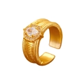 Vintage Goldring mit strukturierter Oberfläche, ovalem Hauptstein und Diamantkranz - Ovaler Offener Ring mit Strass (9021) / Goldimitat