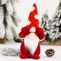 Gnome de Noël rouge avec bonnet tricoté à pois blancs et longue barbe blanche - Poupée Chapeau Flocon Yeux Couverts / Rouge