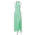Detail of light green sleeveless dress with halter neck and side slit design - Light Green
