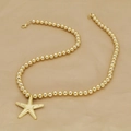 Golden beaded necklace featuring a starfish pendant with starfish texture for summer beach style - Golden Beaded Starfish (F)