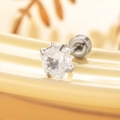 Single silver star stud earring with sparkling zircon and secure screw back closure - Star Screw Stud / White (Single Piece)