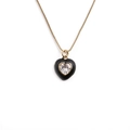 Fashionable gold plated heart necklace with black enamel pendant and sparkling zircon stone - Black