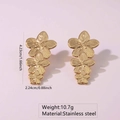 Gold stainless steel triple floral earrings with textured petals, 4.23cm drop length - Stainless Steel Triple Flower Dangle