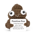 Handmade brown crochet poo doll with positive text card and smiling eyes - Coffee Poo