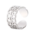 Anillo abierto de acero inoxidable plateado con diseño de eslabones de doble cadena - Color Acero / Talla Única (Ajustable)
