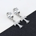 Polished silver stainless steel hoop earrings featuring gothic cross pendants for men - Four-Pointed Star - Steel