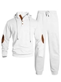 White waffle textured men's two-piece hoodie and joggers set with brown accents - S / White