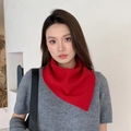 Chic red knitted triangle scarf for outdoor warmth and stylish winter neck protection - Solid Red