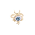 18K gold open ring featuring blue evil eye charm with crescent moon and star detail - 11# Lake Blue