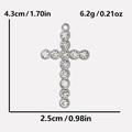 Vue détaillée du pendentif croix en acier 304 avec dimensions 4,3cm et poids 6,2g - Base Argent / Zircone Blanc