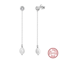 S925 Sterling Silber Ohrringe mit natürlichen Süßwasserperlen und glänzenden Zirkonia Steinen - Platiniert / Silber
