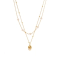 Collana a doppio strato in acciaio dorato con perle irregolari e pendente in metallo fuso - Collana con Ciondolo a Doppia Perla (2#)