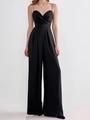 Elegante mono negro con tirantes finos, escote corazón y diseño de pierna ancha - S / Negro