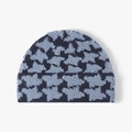 Blue houndstooth bouclé knit beanie with thick textured yarn for winter warmth - One Size / Blue(23B066)