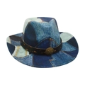 Cappello da cowboy in denim patchwork con fibbia a stella e bordi sfrangiati - Taglia unica / Blu Reale