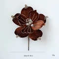 Deep brown velvet Christmas magnolia flower with gold glitter and crystal center - Brown