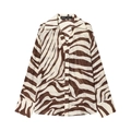 Completo donna con camicia a maniche lunghe e pantaloni con stampa zebrata marrone - S / Camicia
