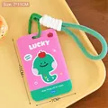 Rosa-grüne Cartoon-Kartenhülle mit grünem Schlüsselband und Dinosaurier-Aufdruck - 5# Apfel Schlange