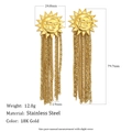18K vergoldete Edelstahl-Ohrringe mit Sonnen-Mond-Gesicht und langen Ketten-Quasten - Mond Sonne Gesicht Kette Quaste Ohrstecker / Gold