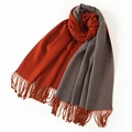 Two-tone orange and dark grey faux rabbit fur scarf with soft fringe tassels - Brick Red & Gray