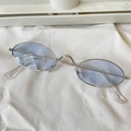 Occhiali da sole ovali chic con montatura in metallo argento e lenti azzurre stile retro - Piccolo Ovale Montatura Argento Lente Blu