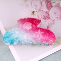 Pinza para el pelo degradado azul-rosa con motivos de conchas marinas y textura de mármol - Degradado Azul Rosa - Patrón de Burbujas Tema Oceánico (C18-3-17)
