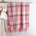 Pink plaid scarf with tassels on hanger, soft faux cashmere texture for winter warmth - Pink Plaid (WT181-5)