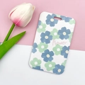 Floral ID card holder in white with blue flowers and pink wristlet strap - No Accessories / Teal
