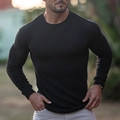 Slim fit men's long sleeve crew neck t-shirt in black with vertical ribbed texture - M / Black