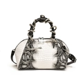 Sac à main chic noir et blanc avec textures serpent et crocodile et poignée en métal - Surpiqûre Motif Serpent/Crocodile Noir et Blanc / Blanc