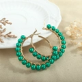 Handmade gold hoop earrings with emerald green pearl beads and minimalist round wire design - Emerald Green