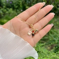 18K vergulde ketting met parfumflesje, lippenstift en hartjesbedels met zirkonia steentjes - Parfumflesje Lippenstift Hart 3-in-1
