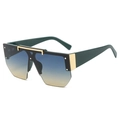 Fashionable oversized flat top sunglasses with blue-yellow gradient lenses and gold bridge - Black Frame Green Yellow Lens