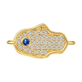 Goldener Hamsa-Anhänger mit Zirkonia-Besatz und blauem Auge-Detail für DIY - Blau Pave Zirkonia Gold Hamsa-A0093