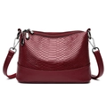 Red snakeskin pattern PU leather crossbody bag with silver hardware and zippers - Burgundy