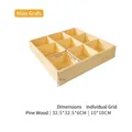 9-compartment pine wood organizer box with natural grain and square grid layout - Natural 9 Grids