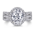 Elegant 925 sterling silver oval zircon ring featuring a triple-row pave diamond band - US Size 5 / TL-024 Three-Row Halo Oval