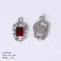 Gothic silver heart pendant with red rectangular gem for DIY jewelry making - 84448 Red