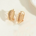 Close-up of 14K gold plated leaf earrings featuring a delicate clear crystal stud detail - 14K Gold Plated Leaf (ES2442) / Gold