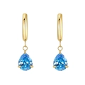 Gold hoop earrings featuring pear-shaped blue gemstones in a classic prong setting - Gold Sea Blue Zircon