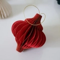 Red honeycomb paper Christmas tree ornament with golden glitter edges and a top hook - Burgundy Small Lantern Height 10cm