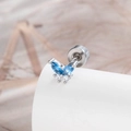 Orecchino a farfalla in argento con zirconi blu e chiusura a vite per cartilagine - Blu Mare (Pezzo Singolo)