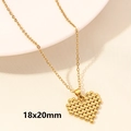 18k gold plated stainless steel heart pendant necklace, size 18x20mm, textured finish - Beaded Heart - Gold (S820-G+N22-G)