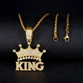 Hip hop crown KING pendant necklace with gold twisted chain and sparkling crystals - Gold Pendant Only
