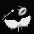 White feather angel wings costume set with halo headband and star magic wand for party - White Angel Wings, Halo and Wand Set