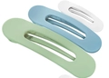 Set de pinzas para el cabello mate en verde claro, azul y blanco con diseño oval - Juego de 3 / Arcoíris