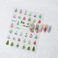 Weihnachtsbaum Nagelaufkleber MO-420 mit goldenen Schneeflocken und Festmotiven - Weihnachten Nagelsticker MO-420