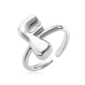 Adjustable silver ring with polished capital letter F design in minimalist style - Letter F