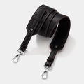 Adjustable black leather strap with white contrast stitching and silver metal hardware - Silver Clasp / Black